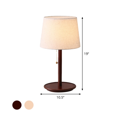 Fabric Barrel Task Light Modernism 1 Bulb Night Table Lamp in Wood/Red Brown with Pull Chain
