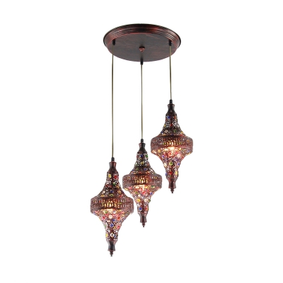 Flying Saucer Hanging Lamp Decorative Metal 3 Heads Cluster Pendant Light in Copper