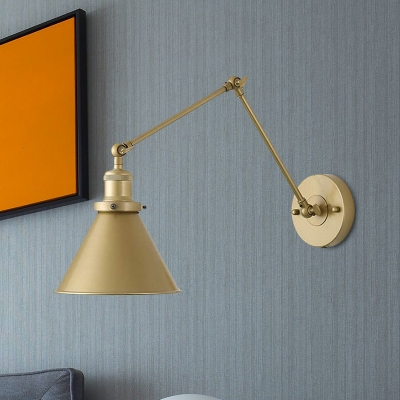 

Gold Finish Swing Arm Wall Lighting Vintage Metallic 1-Light Corridor Wall Mount Sconce with Cone Shade, HL603006