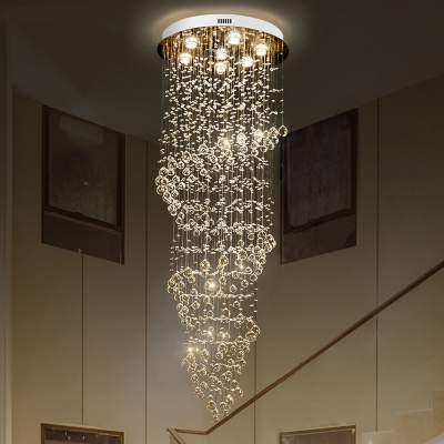 Gold Spiral Cluster Pendant Light Minimalist 7 Lights Clear K9 Crystal LED Suspension Lamp