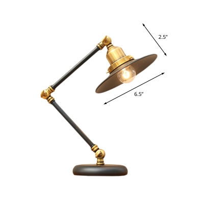 Iron Black/Gold Desk Light Wide Flared 1-Head Vintage Table Lamp with Swing Arm for Bedside