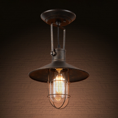 Iron Flared Semi Flush Lighting Antiqued 1 Head Living Room Adjustable Close to Ceiling Lamp in Rust