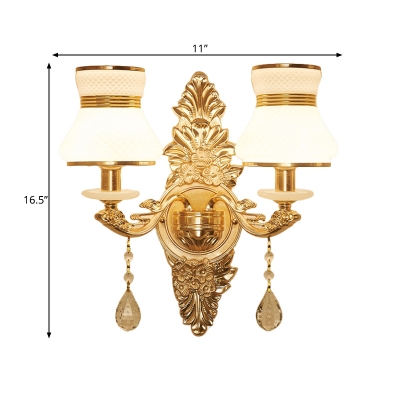 Lattice Urn Dining Room Wall Light with Crystal Metal 1/2 Lights Elegant Style Sconce Light in Gold Finish