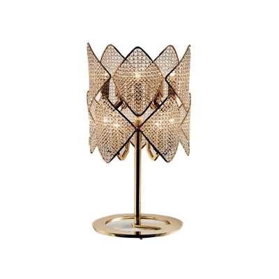 LED Rhombus Desk Lamp Modern Beveled Crystal Reading Light in Gold with Metal Base