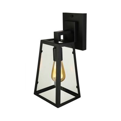 Matte Black Single Light Wall Sconce Light Industrial Retro Iron Trapezoid Wall Light with Glass Shade