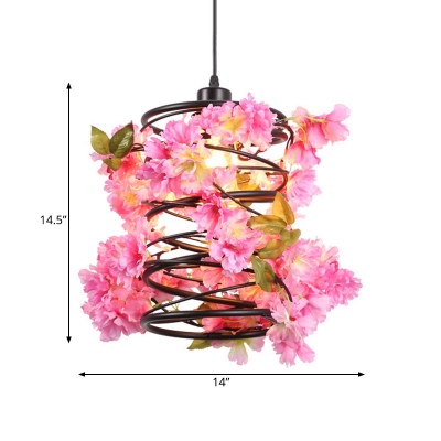 Metal Black Hanging Pendant Light Spiral 1 Light Industrial LED Flower Ceiling Lamp for Restaurant
