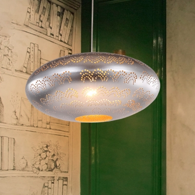 Metal Black/Silver/Brass Suspension Pendant Oval 1 Light Art Deco Hanging Ceiling Light for Restaurant