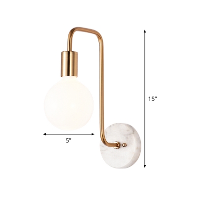 Minimalist 1 Bulb Wall Lighting with White Glass Shade Gold Global Wall Mount Sconce
