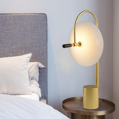 Modern Round Table Light Cream/Clear Glass 1 Bulb Bedside Nightstand Lamp with Tube Gold Metal Base