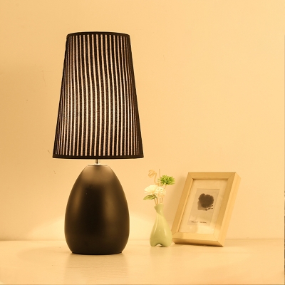Modernist 1 Bulb Nightstand Lamp Black Conical Reading Book Light with Fabric Shade
