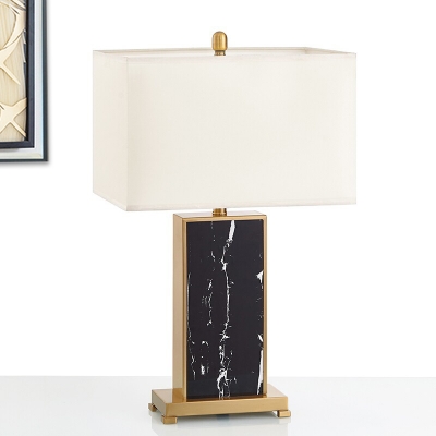 Modernist Rectangle Study Lamp Fabric 1 Head Task Lighting in Black with Marble Base