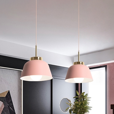 Pink Bowl Hanging Light Fixture Nordic Style 1-Light Iron Ceiling Pendant Lamp over Dining Table