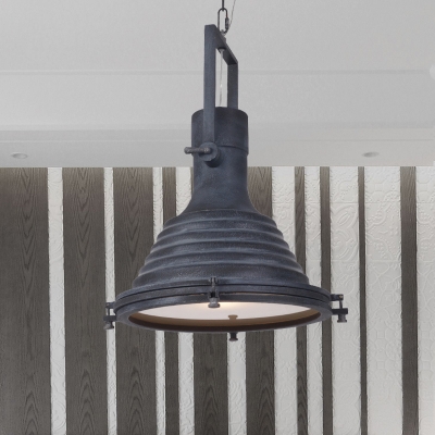 Ribbed Cone Kitchen Drop Pendant Lamp Farmhouse Iron 1-Bulb Black Ceiling Light with Handle