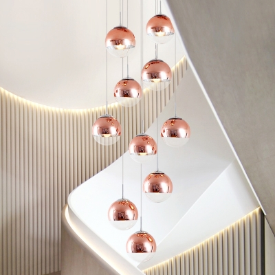 Rose Red Orb Multi Light Pendant Modern 10 Lights Metal Suspension Lamp for Stair