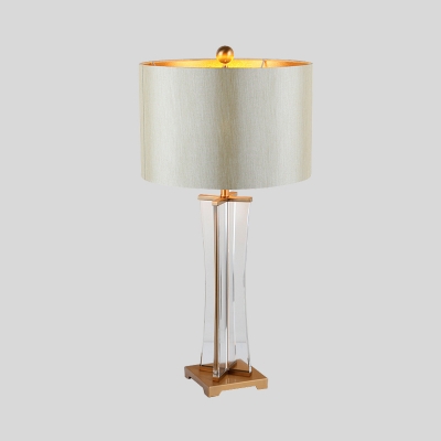 Straight Sided Shade Table Light Modernist Fabric 1 Head Small Desk Lamp in Gold