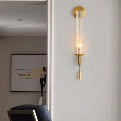 Tubular Clear Glass Wall Lighting Modernism 1 Bulb Gold Sconce Lamp Fixture for Bathroom
