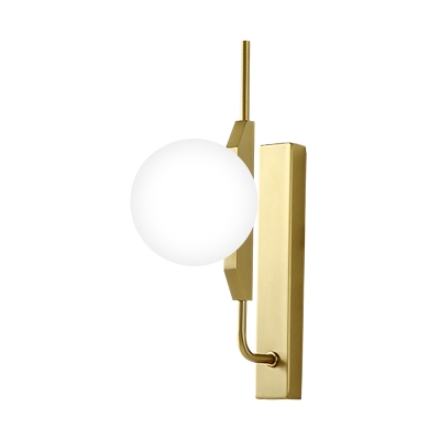 White Frosted Glass Ball Sconce Simple 1 Head Gold Finish Wall Mounted Lamp Fixture