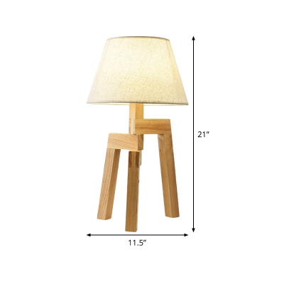 Wide Flare Desk Light Contemporary Fabric 1 Bulb White Table Lamp with Wood Tripod