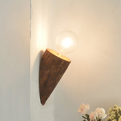Wood Brown Sconce Lighting Chamfered Tube 1-Light Art Deco Wall Lamp for Living Room