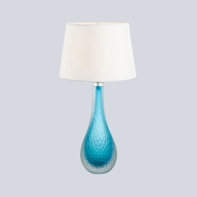 1 Bulb Living Room Task Lamp Modern Blue Desk Light with Tapered Drum Fabric Shade