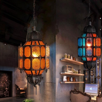 1 Bulb Metal Ceiling Suspension Lamp Decorative Black Lantern Restaurant Pendant Lighting