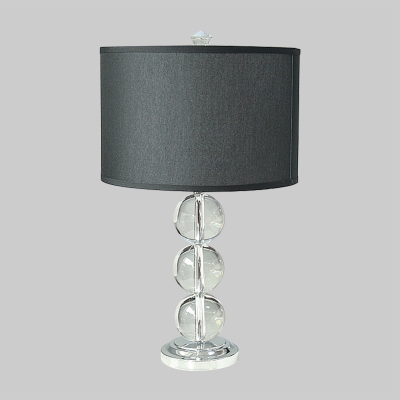 1 Head Ball Table Light Modernist Clear Crystal Desk Lamp in Black with Fabric Shade