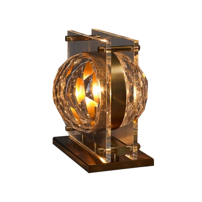 1 Head Bedroom Desk Light Modern Gold Night Table Lamp with Globe Faceted Crystal Shade