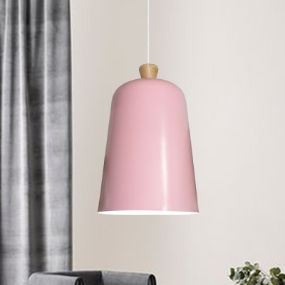1-Head Dining Room Pendant Nordic Style Black/Grey/Pink Ceiling Hang Fixture with Bell Aluminum Shade