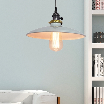 1 Light Saucer Pendant Lighting Industrial White/Black Iron Hanging Ceiling Lamp for Balcony