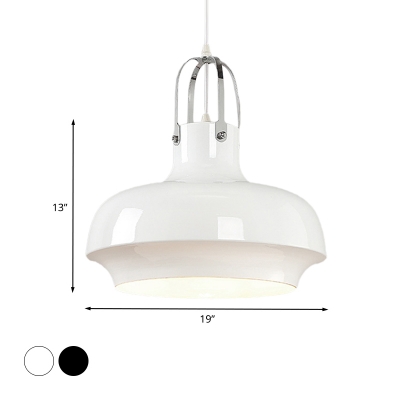 1 Light Suspension Light Industrial Dining Room Hanging Lamp with Urn Metallic Shade in White/Black, 10