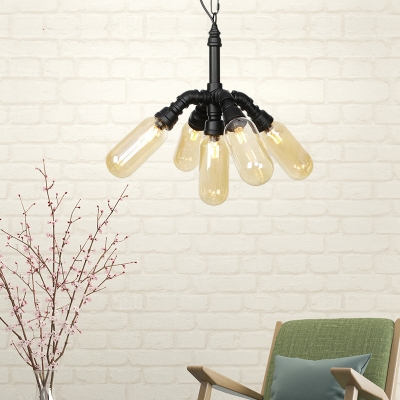 2/4/5 Lights Amber Glass Pendant Chandelier Industrial Black Capsule Bar LED Hanging Ceiling Lamp, 14.5