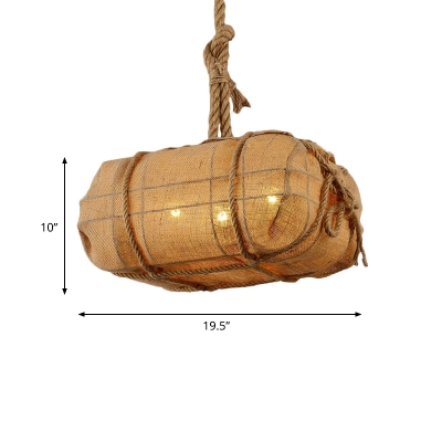 3-Bulb Rope Pendant Light Farmhouse Beige Explosive Package Restaurant Ceiling Chandelier with Fabric Shade