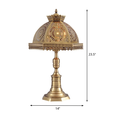 3 Lights Dome Night Table Light Arabian Brass Metal Nightstand Lamp for Study Room