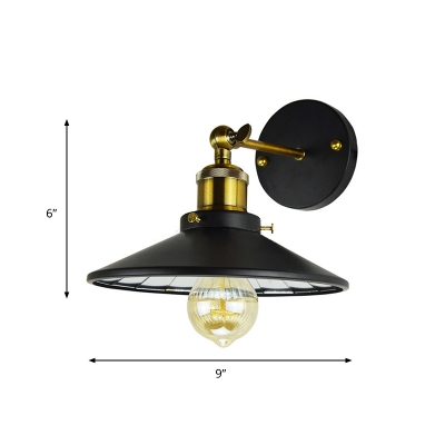 Black Finish 1 Light Sconce Fixture Vintage Metal Flared Wall Mounted Lamp for Restaurant