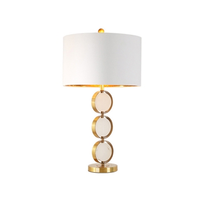 Circular Metal Desk Light Modern 1 Bulb Gold Nightstand Lamp with White Fabric Shade