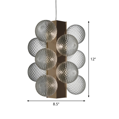 Clear Lattice Glass Ball Chandelier Modern LED Hanging Ceiling Light for Living Room