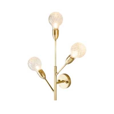 Clear Lattice Glass Modo Sconce Light Contemporary 3-Head Brass Wall Lamp with Branch Design
