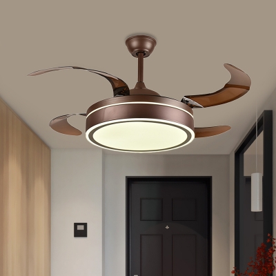 Coffee LED Ceiling Fan Light Modern Metallic Drum 4 Blades Semi Flush Lamp Fixture for Living Room, 42