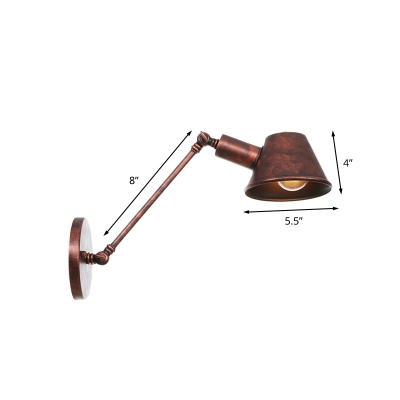 Cone Iron Wall Sconce Farmhouse 1-Bulb Bedroom Wall Mounted Light in Rust with Swing Arm of 8