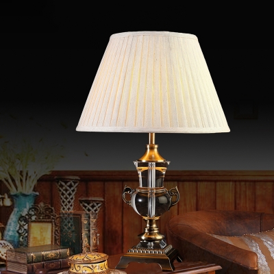 Contemporary 1 Bulb Reading Light Beige Pleated Nightstand Lamp with Fabric Shade