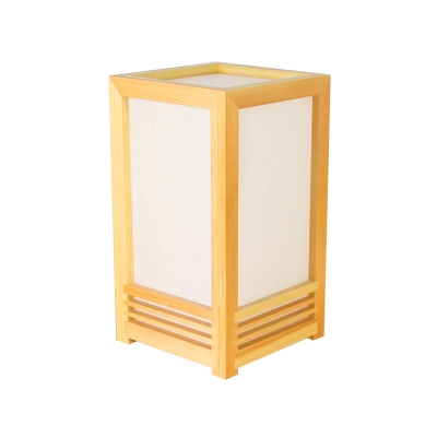 Contemporary 1 Bulb Table Lamp Beige Rectangular Reading Book Light with Wood Shade
