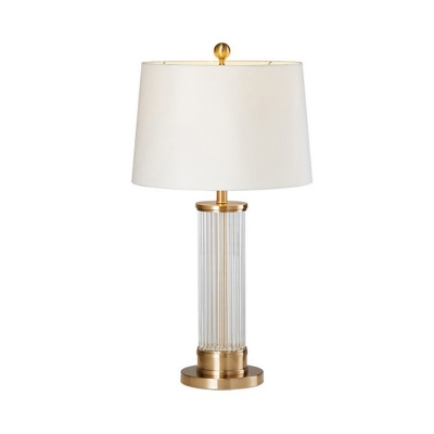 Contemporary 1 Bulb Task Lighting Gold Barrel Night Table Lamp with Fabric Shade
