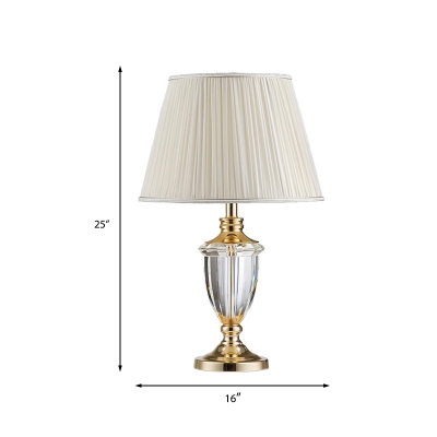 Contemporary 1 Bulb Task Lighting White Pleated Night Table Lamp with Fabric Shade