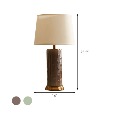 Contemporary 1 Head Nightstand Lamp Green/Coffee Barrel Reading Book Light with Fabric Shade