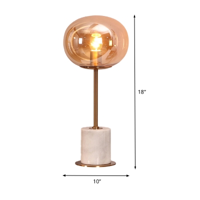 Contemporary Oval Task Lighting Amber Glass 1 Bulb Living Room Night Table Lamp