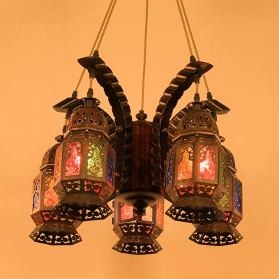 Copper 5 Heads Chandelier Lighting Traditional Metal Lantern Hanging Ceiling Light for Living Room