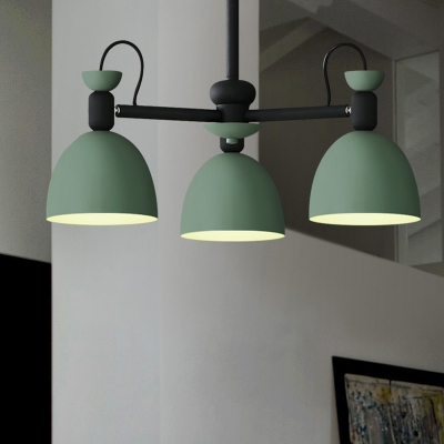 Dome Chandelier Pendant Light Modern Nordic Metal 3-Light Blue/Green Ceiling Hang Fixture with Adjustable Node