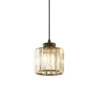Drum Hanging Lighting Modern Clear Crystal 1 Light Black Ceiling Pendant Lamp with Adjustable Cord