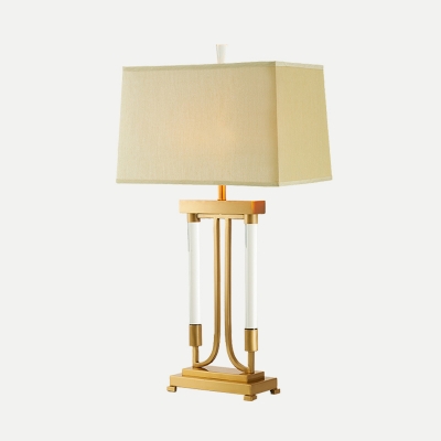 Fabric Trapezoid Desk Light Modernism 1 Head Nightstand Lamp in Gold with Metal Base