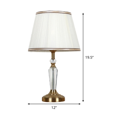 Flare Fabric Desk Light Modern 1 Head White Table Lamp with Brass Carved Metal Base